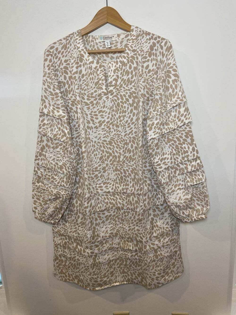 Coolibar Swim Cover Up Dress UPF 50+ Long Sleeve Cream Tan Size Large L